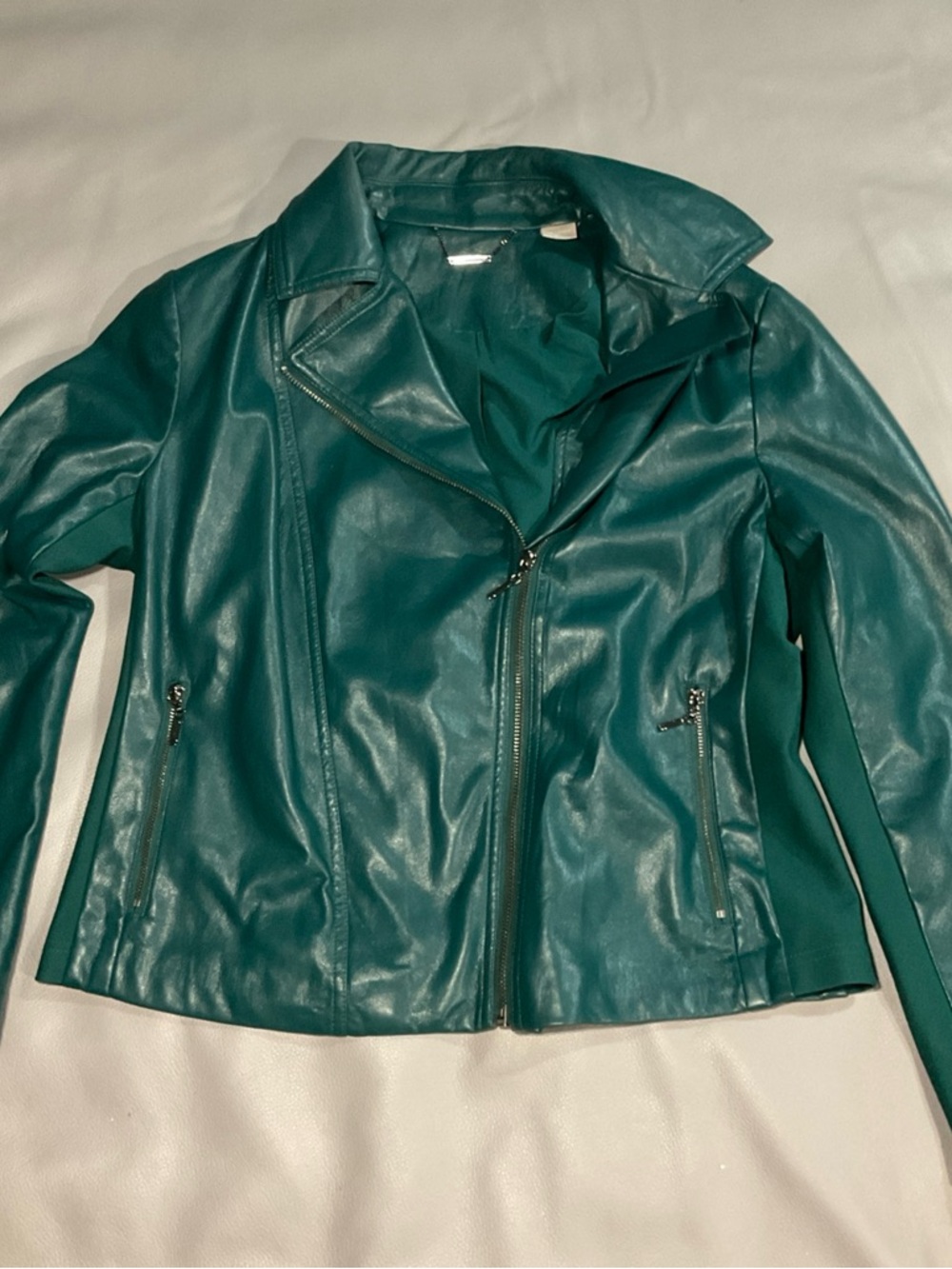Chico's Teal Faux Leather Moto Jacket